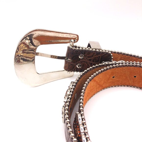 Brown Western Belt with Rhinestone Celtic Crosses & Side Studs main image 10